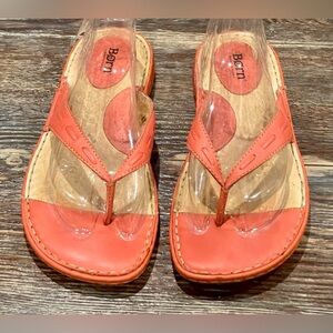 Born Pink Coral Stitched Leather Thong Sandals - Sz 10